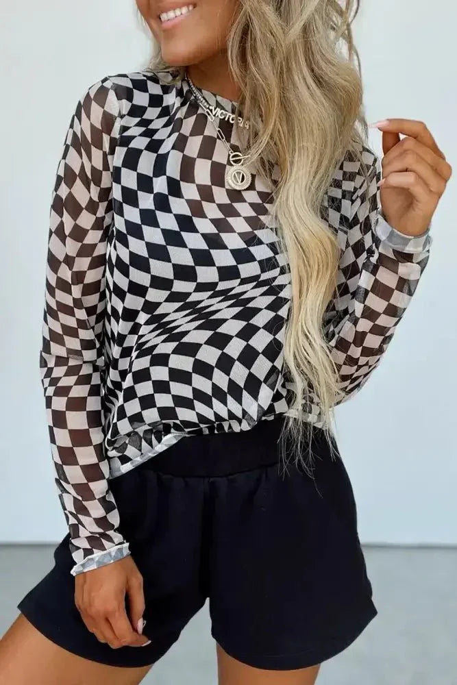 Checkered Mock Neck Long Sleeve Blouse - Update AvenueTrendsi10010039739032710010039739032726b1e335 - 5192 - 46d5 - b210 - a2e4be56cb7f - MaxBlack