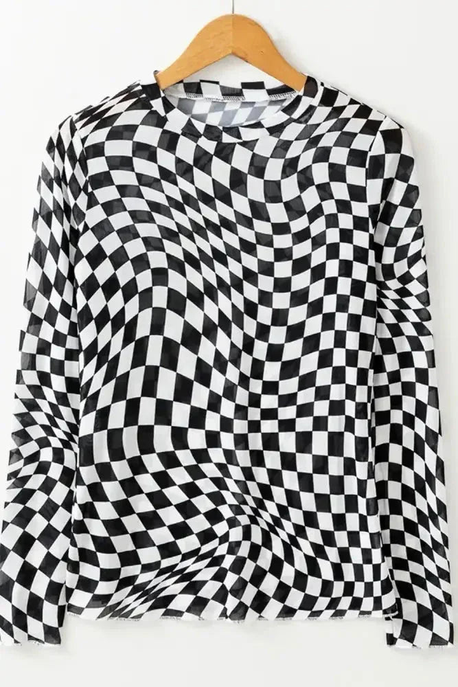Checkered Mock Neck Long Sleeve Blouse - Update AvenueTrendsi1001003973903271001003973903273bf97be8 - 4c76 - 4b6f - ba92 - fb60e300808a - MaxBlack