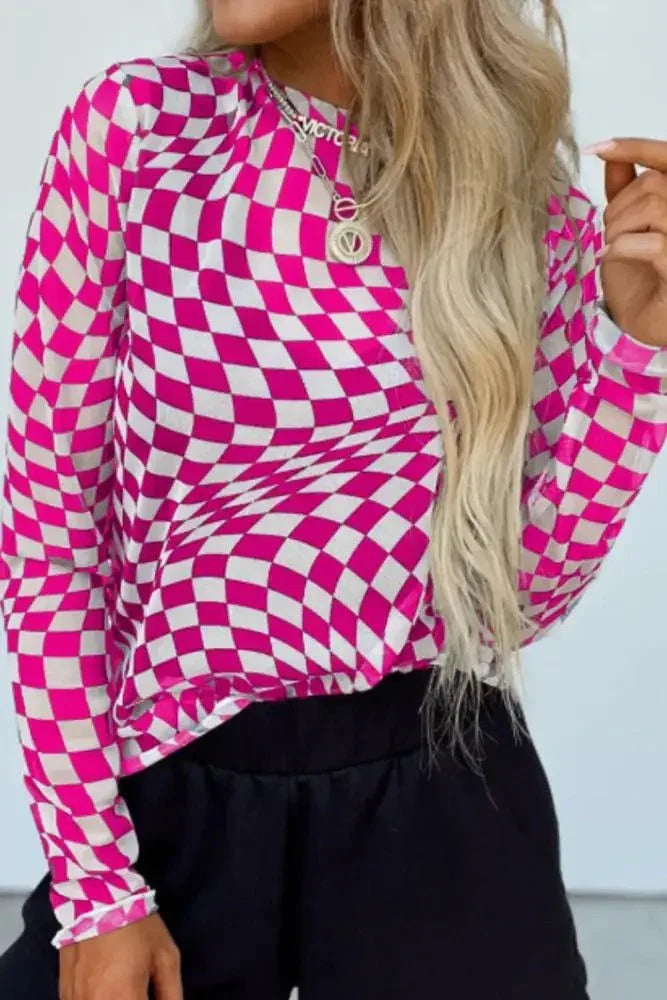 Checkered Mock Neck Long Sleeve Blouse - Update AvenueTrendsi100100397391276100100397391276cfc9ee2d - 6cd6 - 42f3 - 8eea - 5e8b31e0a2c9 - MaxHot Pink