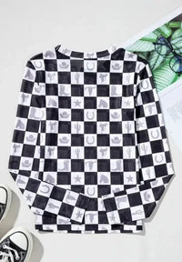 Checkered Mock Neck Long Sleeve Top - Update AvenueTrendsi10010074357112510010074357112561918d88 - 476f - 4f08 - a8da - 04ab4bce1e62 - MaxBlack