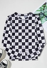 Checkered Mock Neck Long Sleeve Top - Update AvenueTrendsi100100743571125100100743571125325bf619 - 8b1f - 435e - a507 - 1c2233bc8942 - MaxBlack