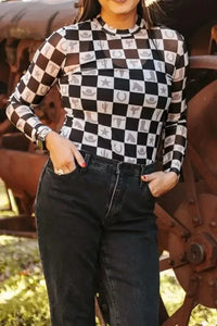 Checkered Mock Neck Long Sleeve Top - Update AvenueTrendsi10010074357112510010074357112508bf25a8 - e3dd - 44c5 - 8a8b - 217dc65c4397 - MaxBlack