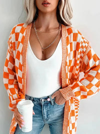 Checkered Pattern Open Front Cardigan - Update AvenueTrendsi100100388401162100100388401162870bee83 - 4c3e - 48ef - b118 - 252da85bba19 - Max - OriginTangerine
