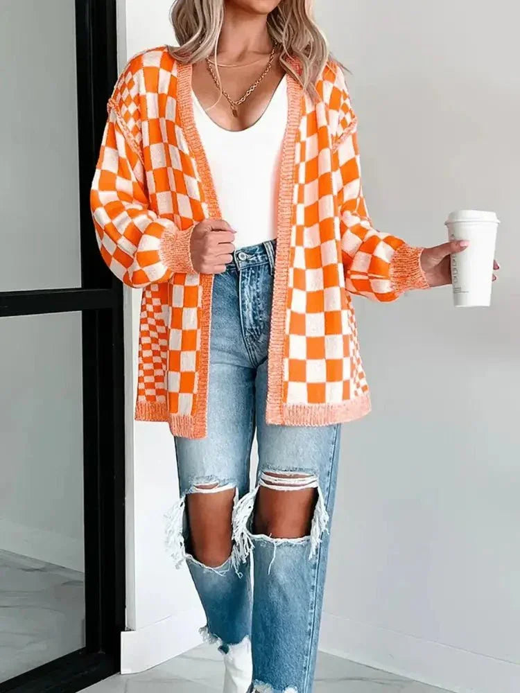 Checkered Pattern Open Front Cardigan - Update AvenueTrendsi100100388401162100100388401162e7496f62 - 59c2 - 4a4a - 8f8c - 864587c9a1ec - Max - OriginTangerine