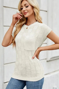 Checkered Round Neck Short Sleeve Knit Top - Update AvenueTrendsi100100700536183100100700536183caf5531f - 0c51 - 4801 - 8a21 - 30f9b1aa3851 - MaxIvory