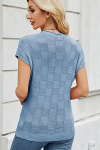 Checkered Round Neck Short Sleeve Knit Top - Update AvenueTrendsi100100700536540100100700536540a2ff866f - 38b0 - 4808 - bdec - a862b72a8086 - MaxSky Blue