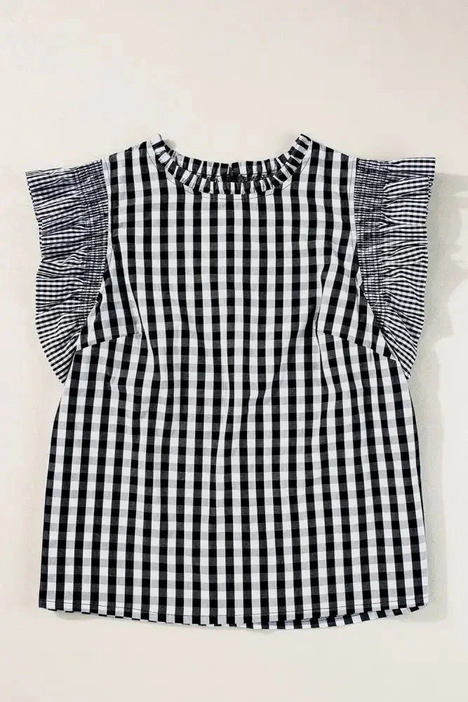 Checkered Ruffled Sleeve Frilled Neck Blouse - Update AvenueTrendsi100100089640944100100089640944f817ed36 - ab0d - 4441 - 8bd5 - 571a4ac107e1 - MaxBlack