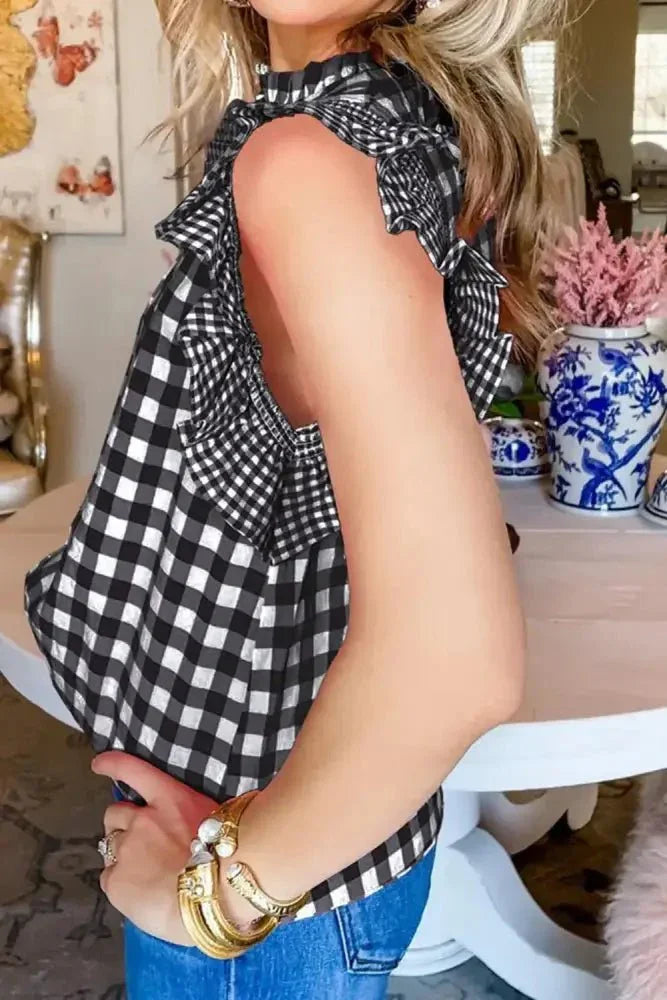 Checkered Ruffled Sleeve Frilled Neck Blouse - Update AvenueTrendsi10010008964094410010008964094478784f47 - 6242 - 48fd - b61c - 24dfb2b5f6b0 - MaxBlack