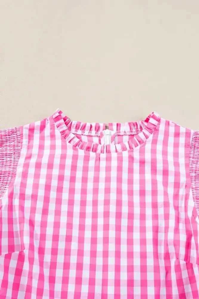 Checkered Ruffled Sleeve Frilled Neck Blouse - Update AvenueTrendsi100100089645502100100089645502c76f23f2 - 4835 - 4499 - 820b - f2507431477f - MaxFuchsia Pink