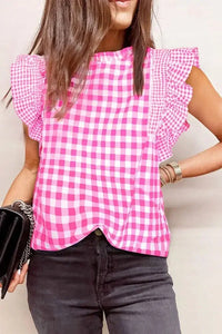 Checkered Ruffled Sleeve Frilled Neck Blouse - Update AvenueTrendsi100100089645502100100089645502a2fb4906 - a0af - 41b2 - bcaa - 60b091a28be0 - MaxFuchsia Pink