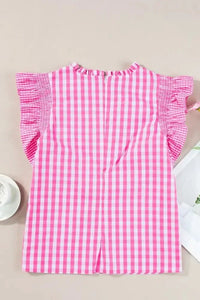 Checkered Ruffled Sleeve Frilled Neck Blouse - Update AvenueTrendsi1001000896455021001000896455021f005758 - c17b - 4d3e - b76b - 622de5bfc7ab - MaxFuchsia Pink