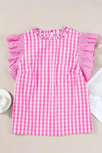 Checkered Ruffled Sleeve Frilled Neck Blouse - Update AvenueTrendsi100100089645502100100089645502c35fbb45 - 4b94 - 41ab - 96eb - 5eee47bb4faf - MaxFuchsia Pink