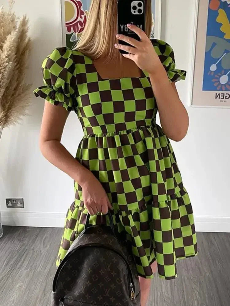 Checkered Short Sleeve Tiered Mini Dress - Update AvenueTrendsi10010009389718210010009389718252d01c0093314ea691d968e336ef8c6d - Max - OriginGreen