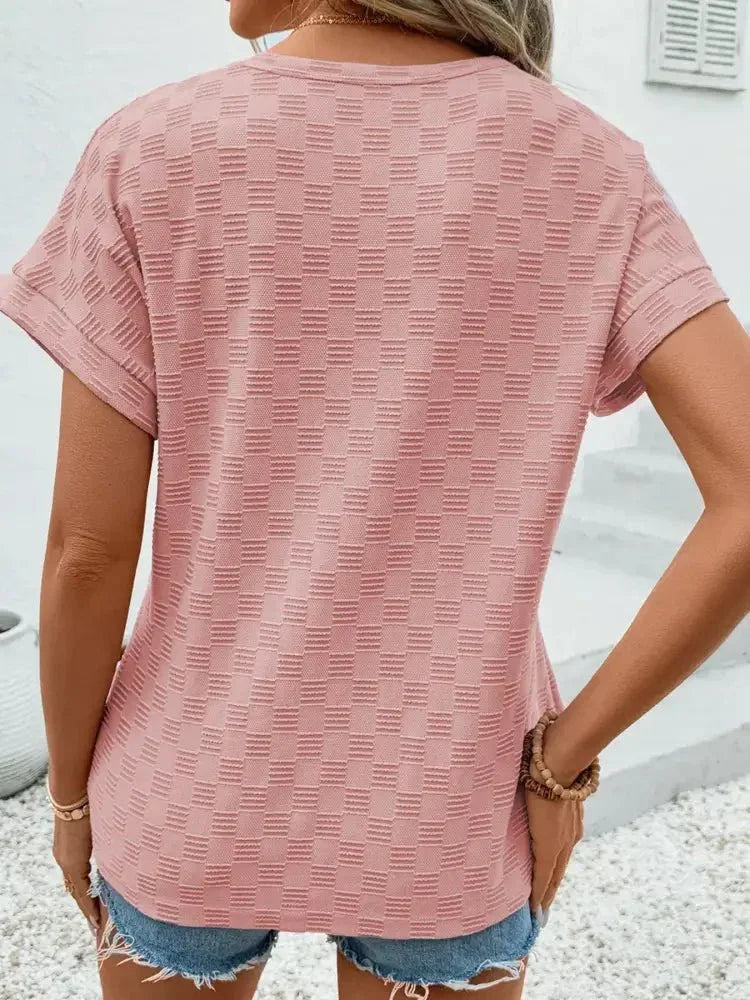 Checkered Textured Round Neck T-Shirt - Update AvenueT-ShirtsTrendsi10010061914003710010061914003785141201df2d405c8dd845224d43b584 - Max - OriginDusty Pink