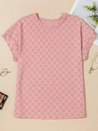 Checkered Textured Round Neck T-Shirt - Update AvenueT-ShirtsTrendsi10010061914003710010061914003790c33303bd654693897259b9abf5372e - Max - OriginDusty Pink