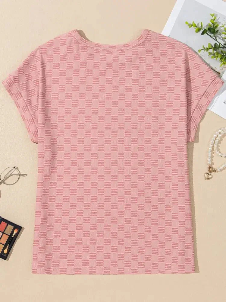 Checkered Textured Round Neck T-Shirt - Update AvenueT-ShirtsTrendsi10010061914003710010061914003753ec3c2c0bd1421dbbd0aa5ebd0536da - Max - OriginDusty Pink