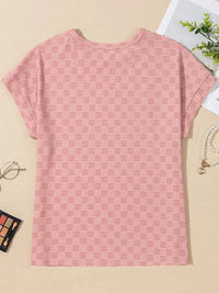 Checkered Textured Round Neck T-Shirt - Update AvenueT-ShirtsTrendsi10010061914003710010061914003753ec3c2c0bd1421dbbd0aa5ebd0536da - Max - OriginDusty Pink