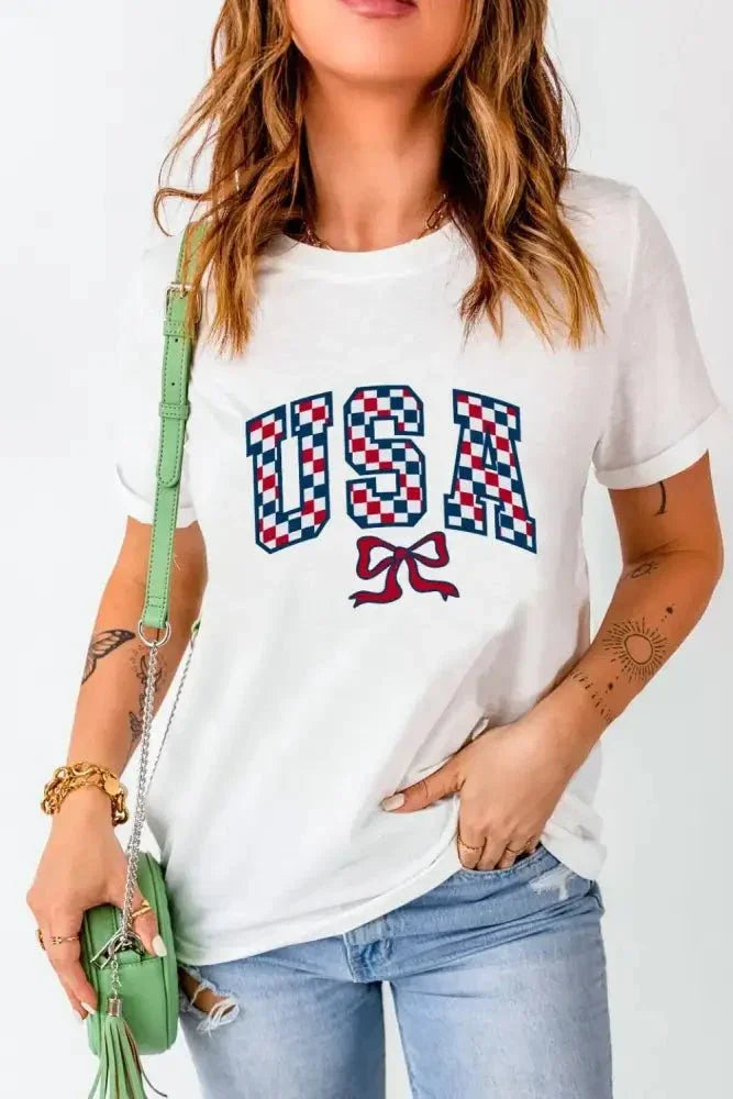Checkered USA Graphic Round Neck Tee - Update AvenueT-ShirtsTrendsi100100237029622100100237029622b403c084 - 23dd - 4f35 - ae33 - 606547c53c3b - Max - OriginWhite