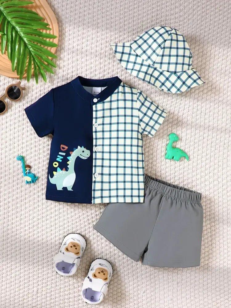 Children's Hat Dinosaur Plaid Button Up Top and Shorts 3 - Piece Set - Update AvenueKidsTrendsi1003001357418301003001357418309aa6c528 - 50b7 - 4ff9 - 8a92 - d1d2d9a1ebd9 - Max - OriginDark Navy
