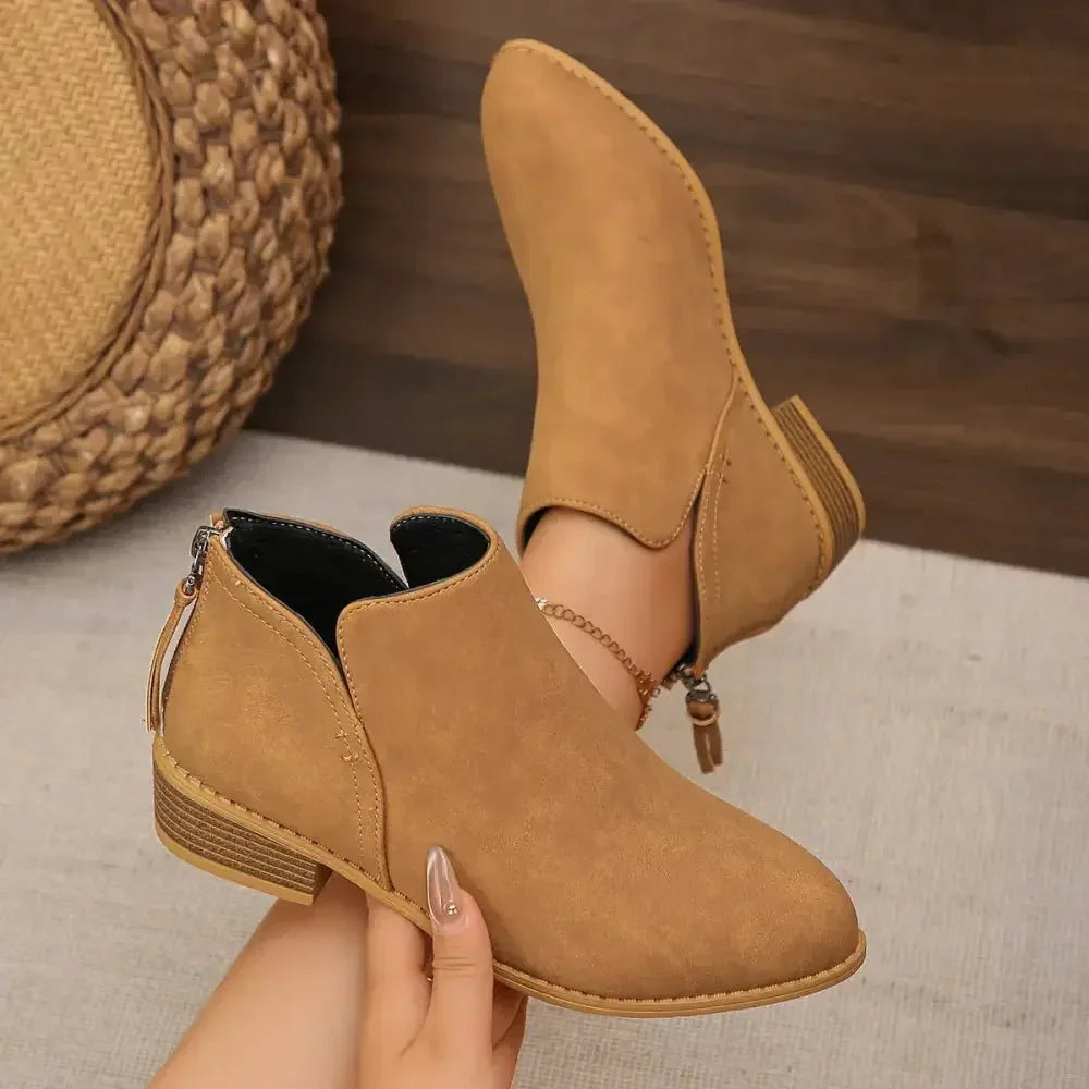 Classic Block Heel Ankle Boots - Update AvenueTrendsi100600525481795100600525481795Classic Block Heel Ankle BootsLight Brown