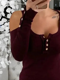 Cold Shoulder Ribbed Henley T-Shirt with Button Detail - Update AvenueT-ShirtsTrendsi100100127711984100100127711984ce946875 - 480e - 4b64 - b91c - 5e746fea6092 - Max - OriginBurgundy