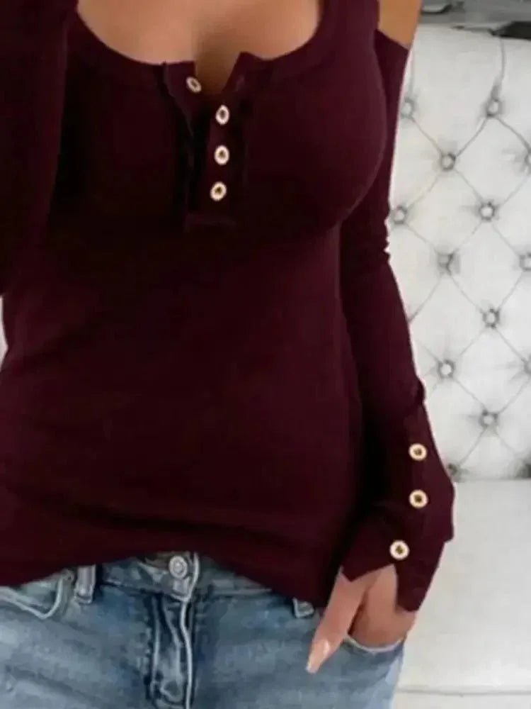 Cold Shoulder Ribbed Henley T-Shirt with Button Detail - Update AvenueT-ShirtsTrendsi100100127711984100100127711984f1168d73 - a452 - 4740 - 9ade - c2a2523226cf - Max - OriginBurgundy