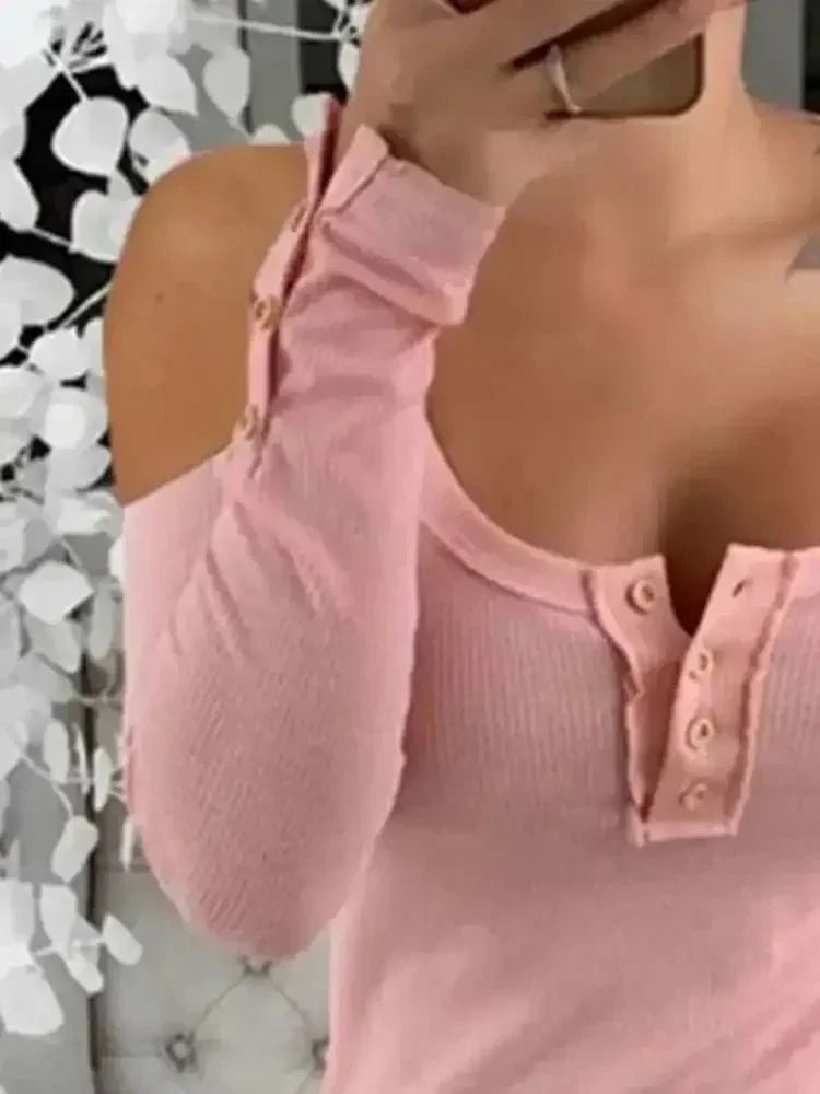 Cold Shoulder Ribbed Henley T-Shirt with Button Detail - Update AvenueT-ShirtsTrendsi10010012771749510010012771749549179ade - a54d - 4f3f - ad2b - 8cf13b50b421 - Max - OriginPink