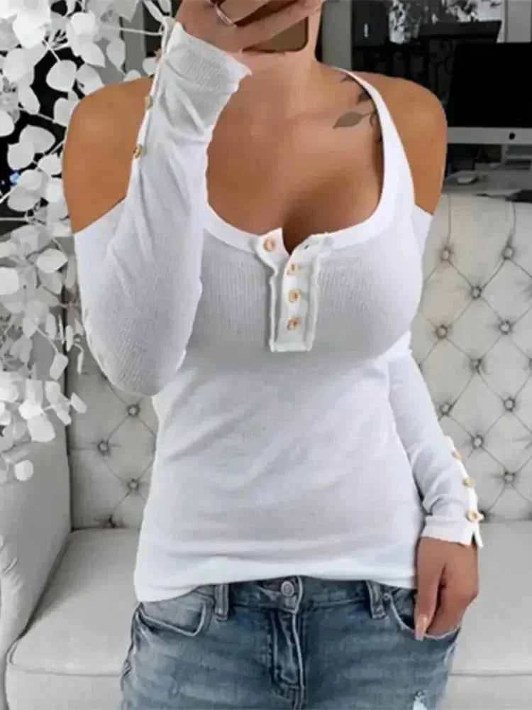 Cold Shoulder Ribbed Henley T-Shirt with Button Detail - Update AvenueT-ShirtsTrendsi100100127718393100100127718393810576d66530467e8126bb89d2b372d3 - Max - OriginWhite