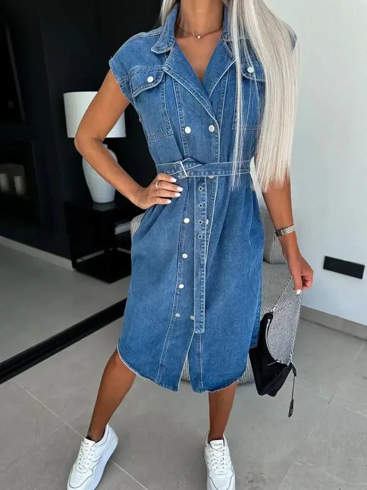 Collared Neck Cap Sleeve Denim Dress - Update AvenueDenim Dresses & SkirtsTrendsi100100775397913100100775397913a7a59bf5 - 504b - 4ada - 971f - 627796059eac - MaxMedium