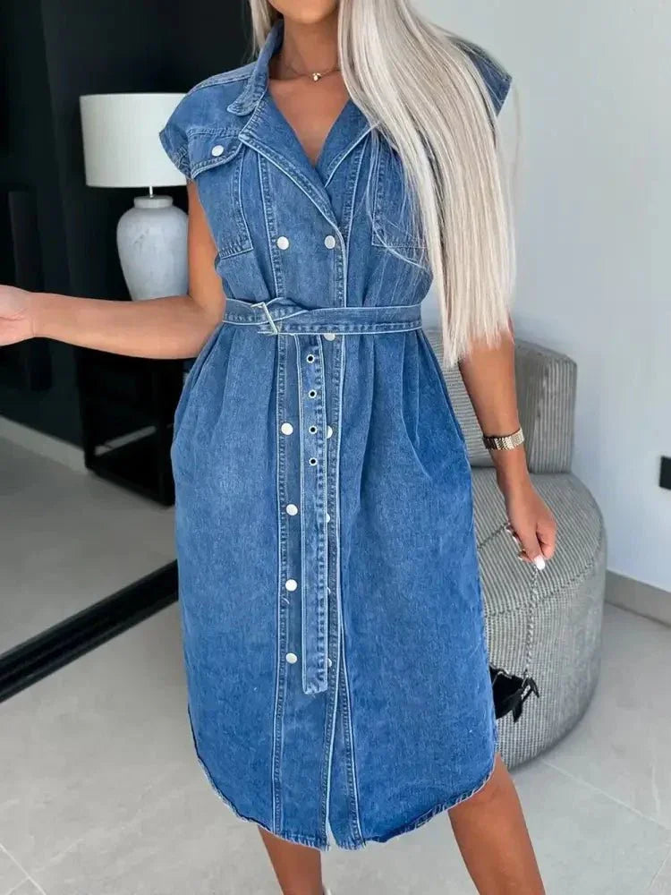 Collared Neck Cap Sleeve Denim Dress - Update AvenueDenim Dresses & SkirtsTrendsi100100775397913100100775397913a18b6e53 - dbf7 - 475b - b997 - 2a40c0a66176 - MaxMedium
