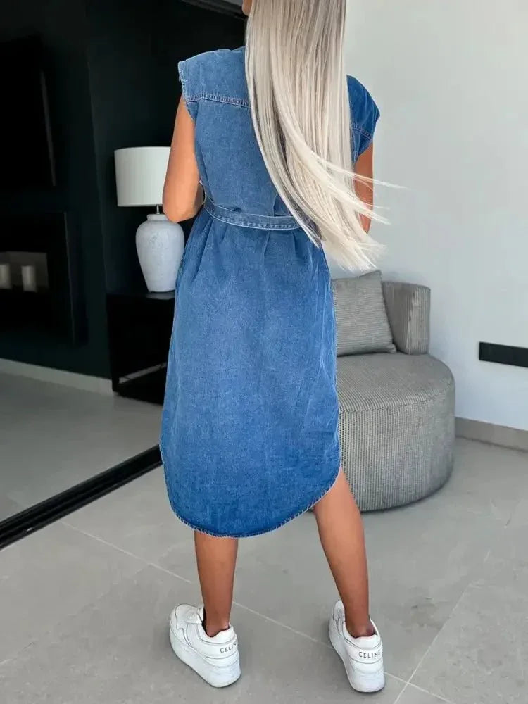 Collared Neck Cap Sleeve Denim Dress - Update AvenueDenim Dresses & SkirtsTrendsi100100775397913100100775397913a156e28c - 702c - 4c94 - b9eb - a316b28842ba - MaxMedium