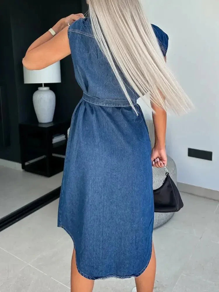 Collared Neck Cap Sleeve Denim Dress - Update AvenueDenim Dresses & SkirtsTrendsi100100775399120100100775399120f5891d9e - 81bb - 4336 - 9583 - 02cc213226aa - MaxDark