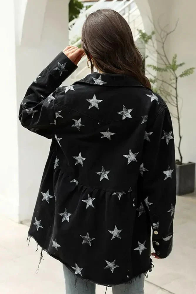 Collared Neck Star Print Long Sleeve Denim Jacket - Update AvenueTrendsi100100049139027100100049139027f997544110d1456abac355d4b6b4f4b0 - MaxBlack