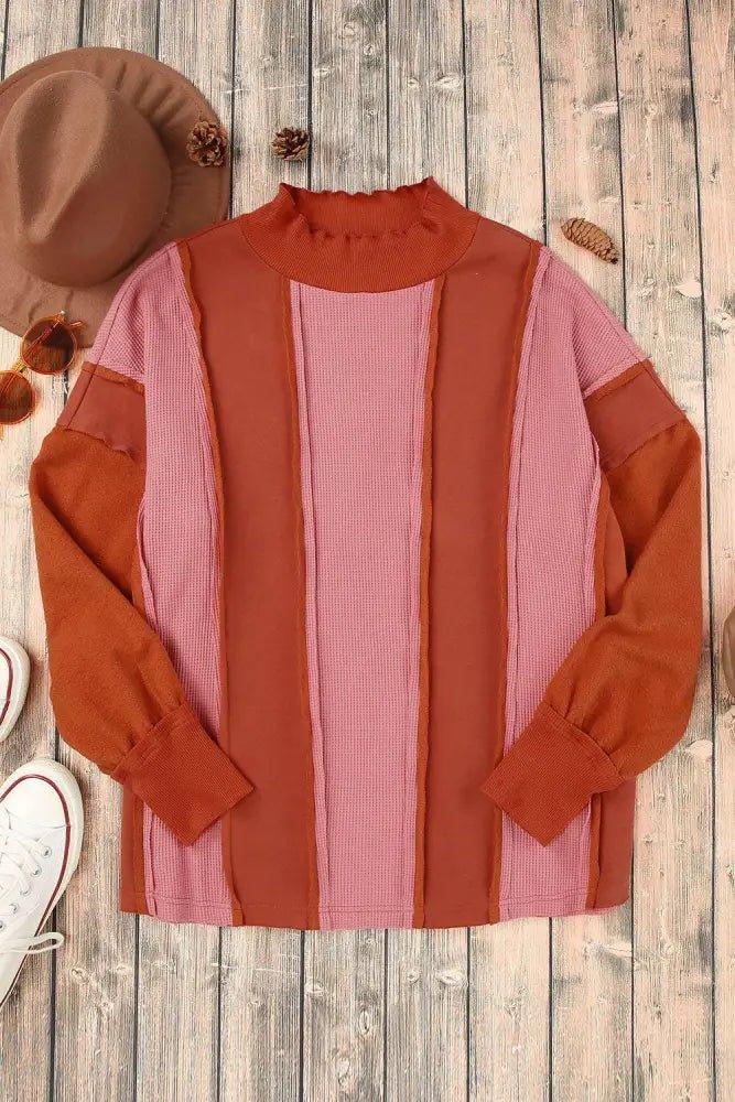 Color Block Exposed Seam Top - Update AvenueTrendsi10010129162957310010129162957399bf9871e1f34c0dab9b902bc07b9ee0 - MaxOrange - Red