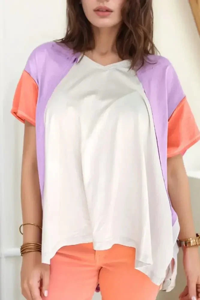 Color Block Patchwork V Neck Exposed Seam High Low T Shirt - Update AvenueT-ShirtsTrendsi1001007789809601001007789809607de6c3a1 - 712d - 45ad - 8844 - 56674c676b62 - Max - OriginWhite