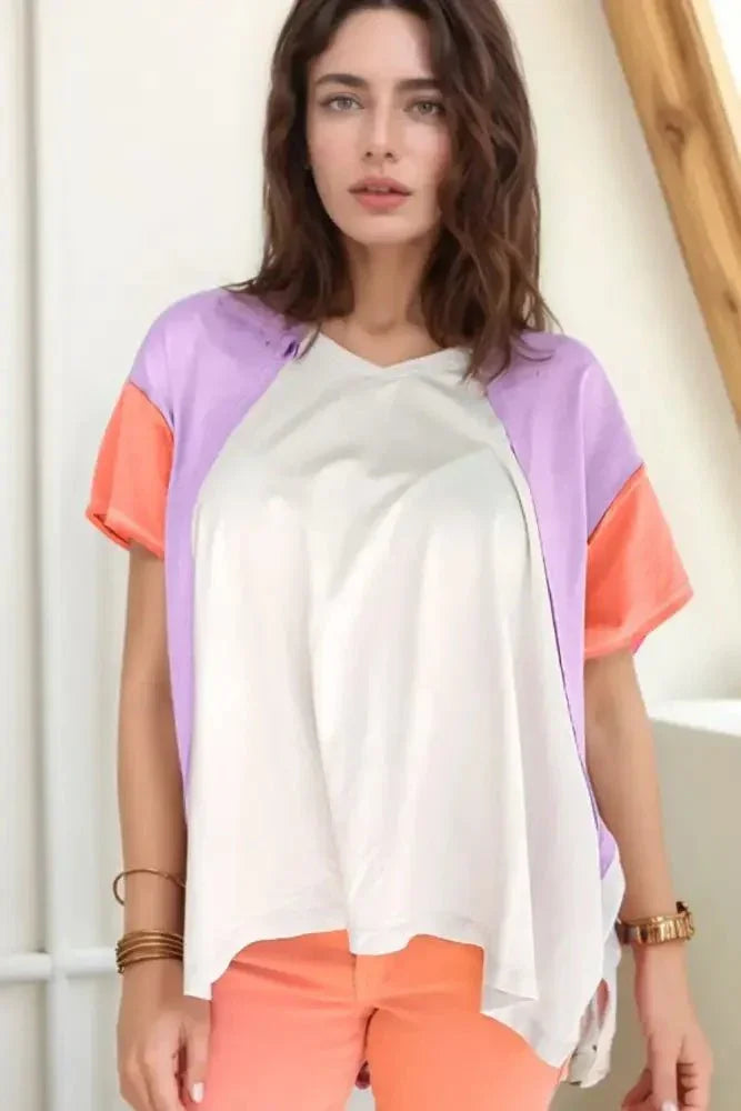 Color Block Patchwork V Neck Exposed Seam High Low T Shirt - Update AvenueT-ShirtsTrendsi100100778980960100100778980960114f61a9 - 5baf - 4e6e - 9f53 - ca13f0c0bfcb - Max - OriginWhite