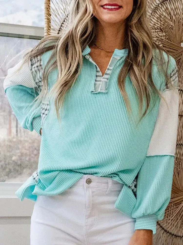 Color Block Plaid Notched Long Sleeve Top - Update AvenueTrendsi1001007889615661001007889615665abd32db - c5bd - 4126 - ae9a - 55559f805975 - Max - OriginTiffany Blue