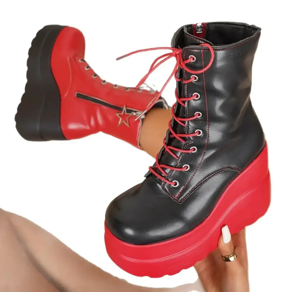 Color Block Platform Wedge Boots
