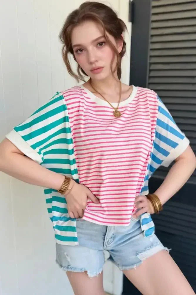 Color Block Striped Batwing Sleeve T-Shirt - Update AvenueT-ShirtsTrendsi1001008838712291001008838712291d09d1bc - e141 - 4ac0 - 8dd0 - 06fc6a468e3d - Max - OriginPink