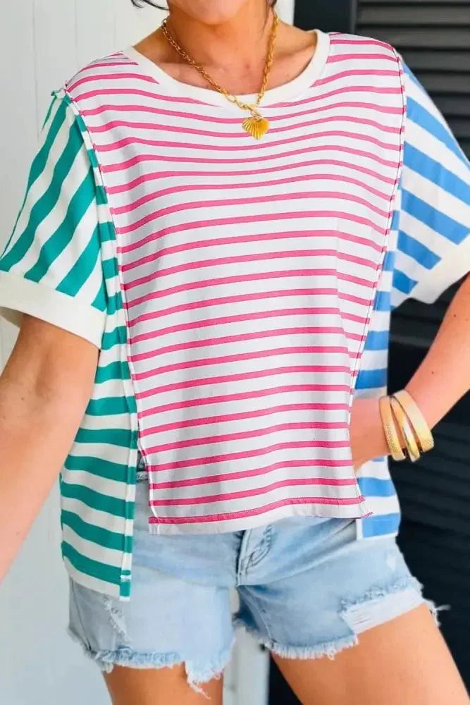 Color Block Striped Batwing Sleeve T-Shirt - Update AvenueT-ShirtsTrendsi1001008838712291001008838712297f4273a9 - cb0e - 4cba - 9681 - d42925024f8f - Max - OriginPink