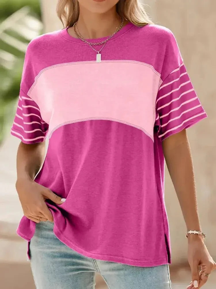 Color Block Striped Sleeve Casual T-Shirt - Update AvenueT-ShirtsTrendsi1001009873411121001009873411124fe2c5b4 - f458 - 4f13 - bb32 - dbea49fdec5e - Max - OriginHot Pink