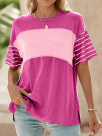 Color Block Striped Sleeve Casual T-Shirt - Update AvenueT-ShirtsTrendsi1001009873411121001009873411124fe2c5b4 - f458 - 4f13 - bb32 - dbea49fdec5e - Max - OriginHot Pink