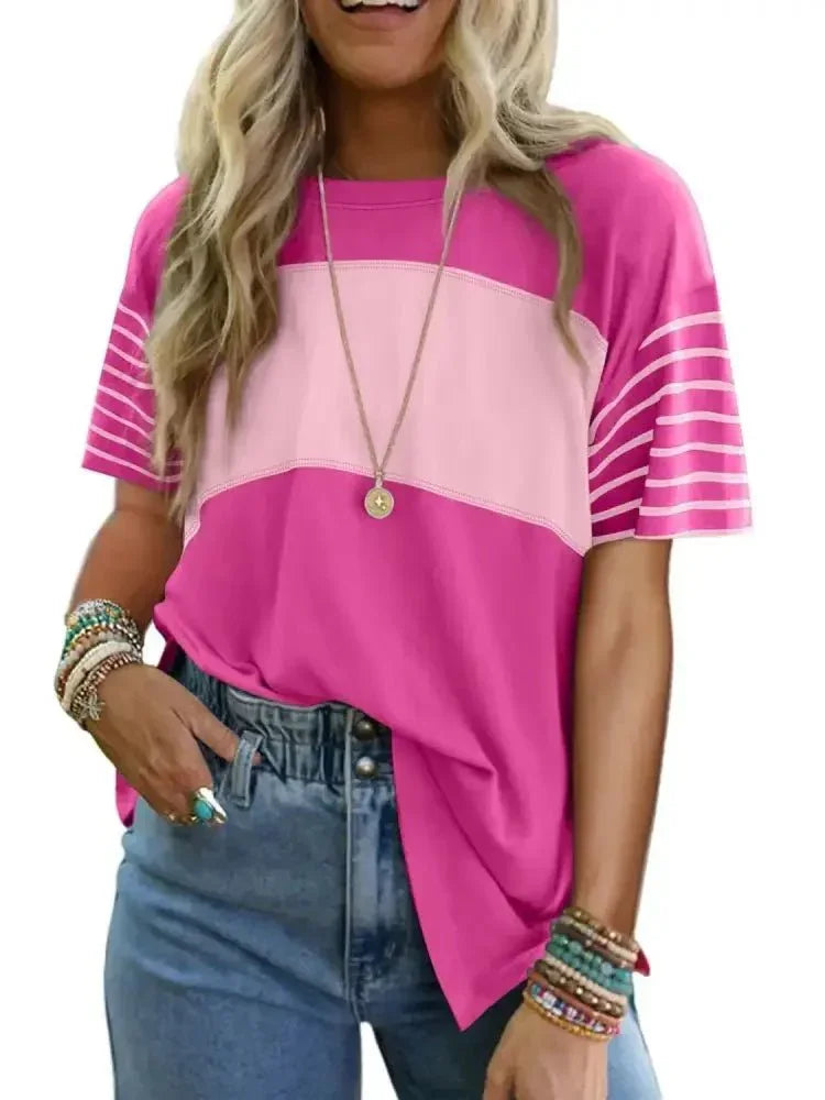 Color Block Striped Sleeve Casual T-Shirt - Update AvenueT-ShirtsTrendsi100100987341112100100987341112e7bd14ae - ea80 - 4567 - 8460 - c91fb10e2bd5 - Max - OriginHot Pink