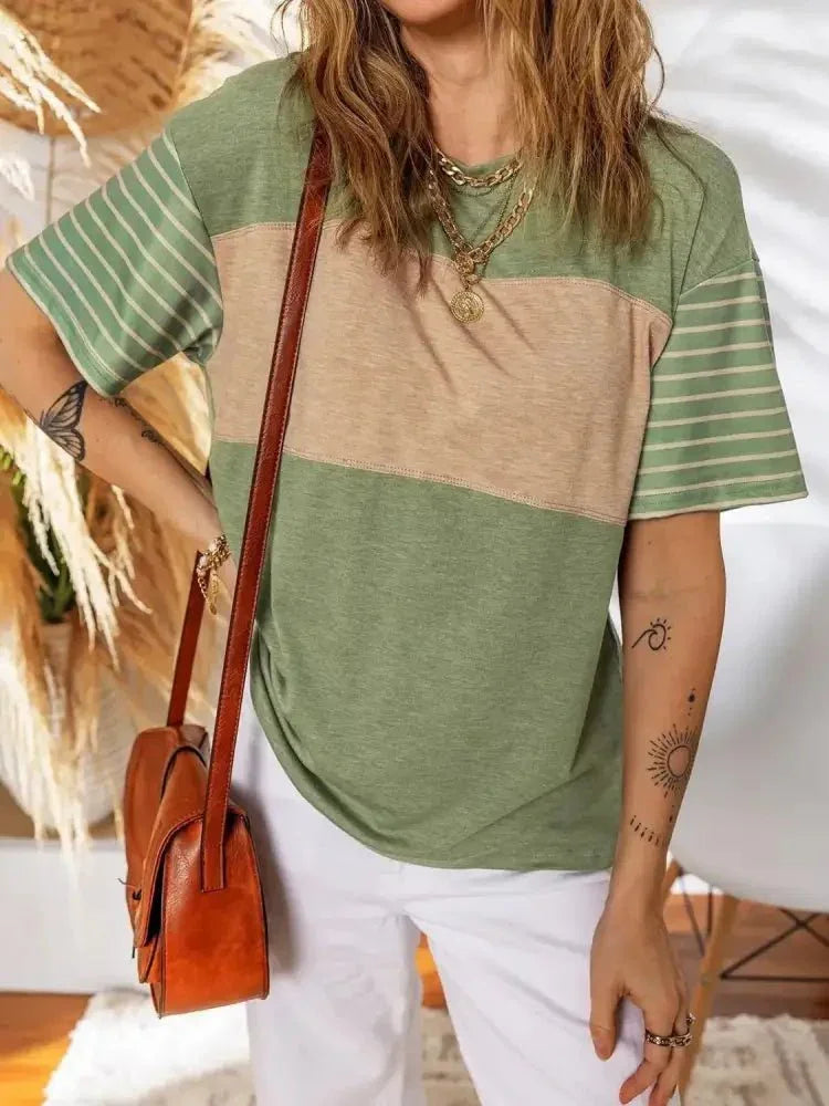 Color Block Striped Sleeve Casual T-Shirt - Update AvenueT-ShirtsTrendsi100100987341615100100987341615874dd9f5 - aebb - 411e - 9ca6 - 1ec3eddfc47d - Max - OriginMatcha Green
