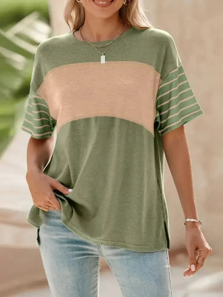 Color Block Striped Sleeve Casual T-Shirt - Update AvenueT-ShirtsTrendsi1001009873416151001009873416151af58d81 - ef68 - 4684 - 9451 - 9351a47c85a4 - Max - OriginMatcha Green