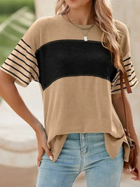 Color Block Striped Sleeve Casual T-Shirt - Update AvenueT-ShirtsTrendsi1001009873416321001009873416328413159b - aeb0 - 4ffb - 8760 - 9ce6f75398c2 - Max - OriginTan