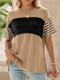 Color Block Striped Sleeve Casual T-Shirt - Update AvenueT-ShirtsTrendsi1001009873416321001009873416324789e1ac - 138b - 423a - a4c0 - e68f24729a52 - Max - OriginTan
