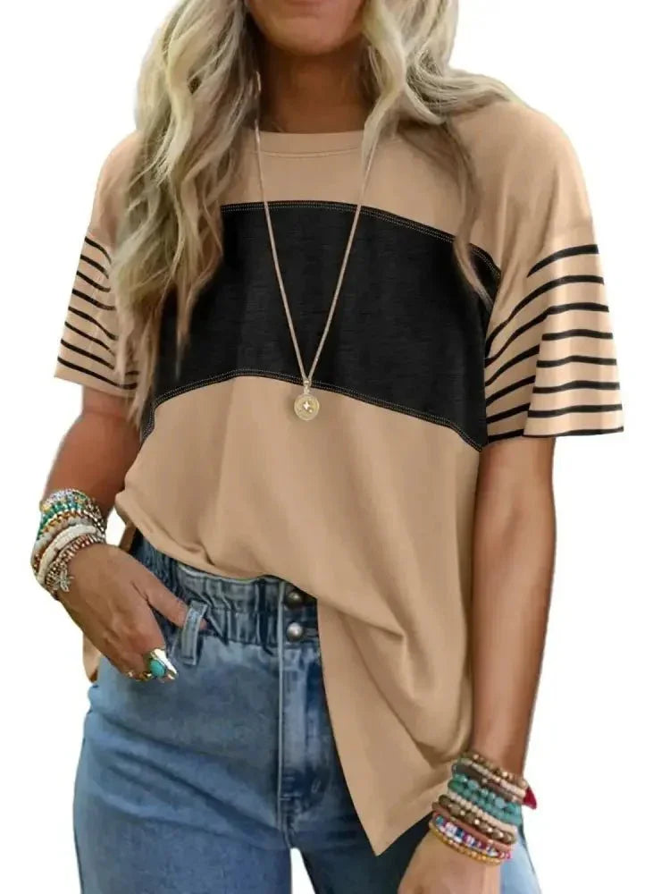 Color Block Striped Sleeve Casual T-Shirt - Update AvenueT-ShirtsTrendsi10010098734163210010098734163280cee46e - 4935 - 4900 - 9961 - 3f06f35bb0f2 - Max - OriginTan