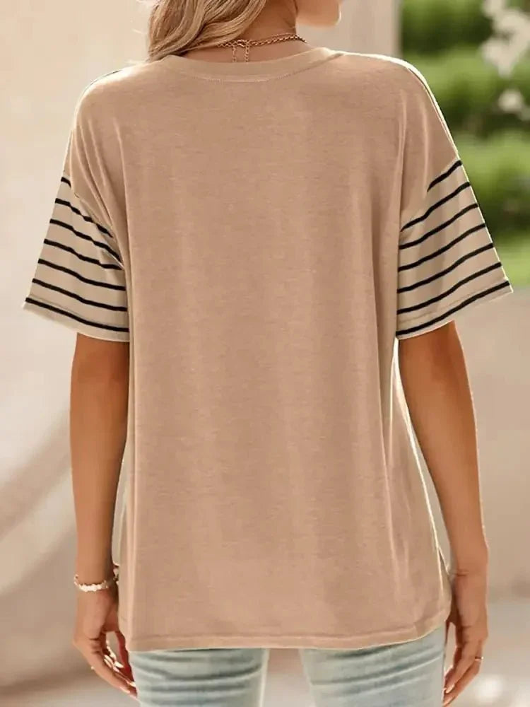Color Block Striped Sleeve Casual T-Shirt - Update AvenueT-ShirtsTrendsi1001009873416321001009873416329435430c - 740c - 4ee0 - b661 - cbe0caaa56aa - Max - OriginTan