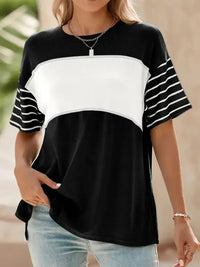 Color Block Striped Sleeve Casual T-Shirt - Update AvenueT-ShirtsTrendsi100100987342186100100987342186ef120aeb - d3c8 - 4b43 - acfa - 1c4292e7607a - Max - OriginBlack